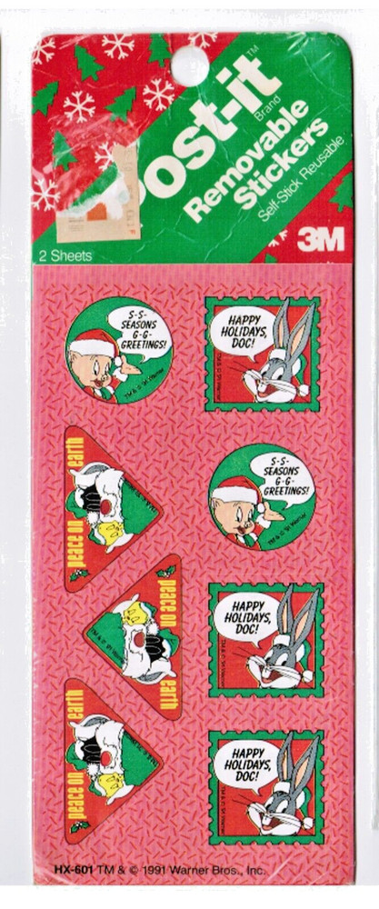 VINTAGE Looney Tunes Post It Stickers Christmas Holiday Bugs Bunny 1991 NEW PACK