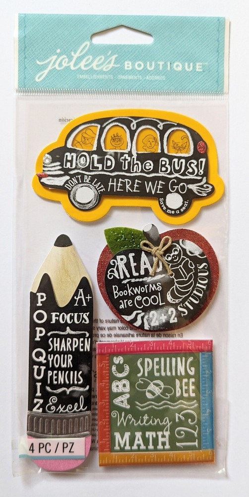 Jolee’s Chalkboard School Words Scrapbooking Stickers Bus Apple Pencil