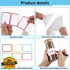 WSICSE 600 Name Tag Stickers 3×2 Colorful Border