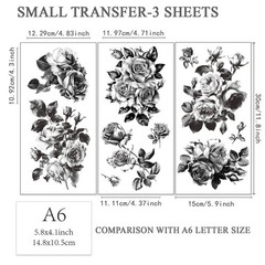 OLYCRAFT 3pcs/Set Black and White Rose Rub on Transfers Roses