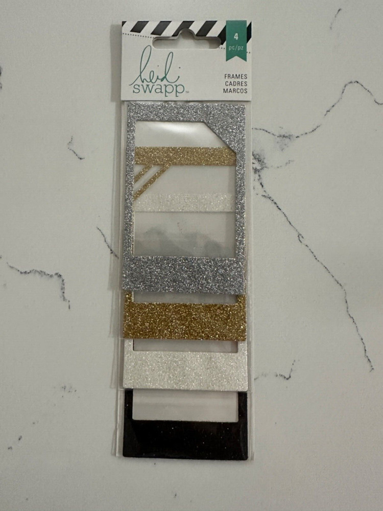Heidi Swapp Glitter Frames 4CT Silver Gold White & Black Scrapbooking Crafts Art