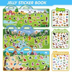 HOT FOX 6 Pack Reusable Sticker Book, Jelly Sticker Book for Kids, Suitable f…