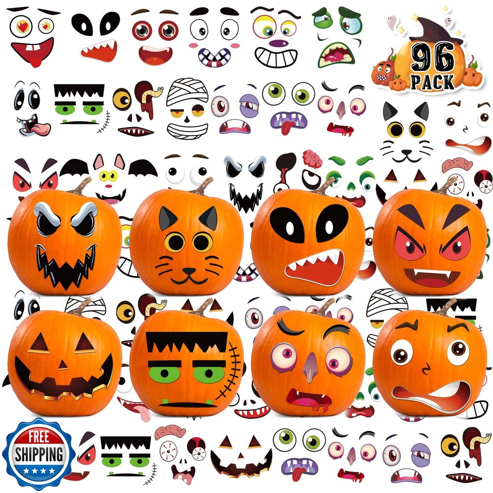 LINAYE 96 PCS Pumpkin Face Stickers for Toddlers Kids, Mini Pumpkin Decoratin