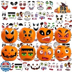 LINAYE 96 PCS Pumpkin Face Stickers for Toddlers Kids, Mini Pumpkin Decoratin