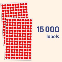 15,000 Red Round Dot Stickers – Self-Adhesive