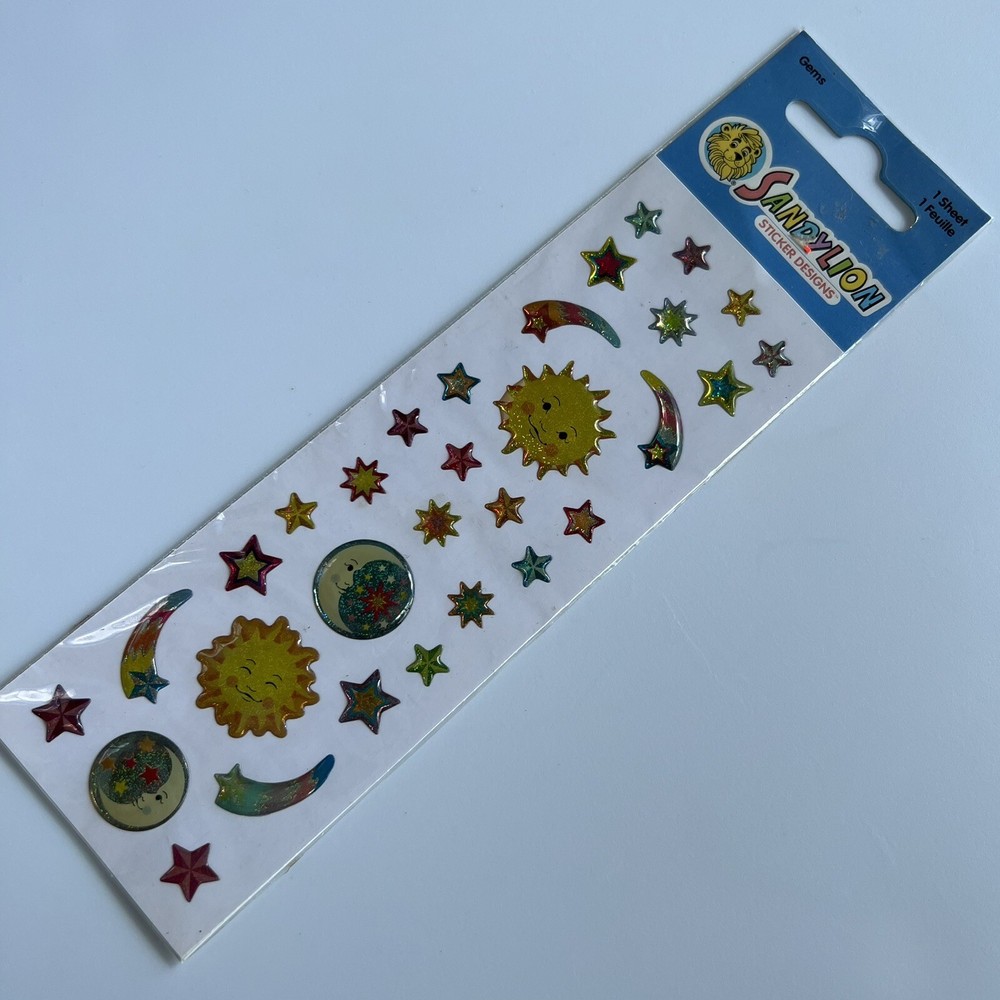 Sandylion Dome Celestial Sun Moon Shooting Star Stars Glittery Gems Stickers