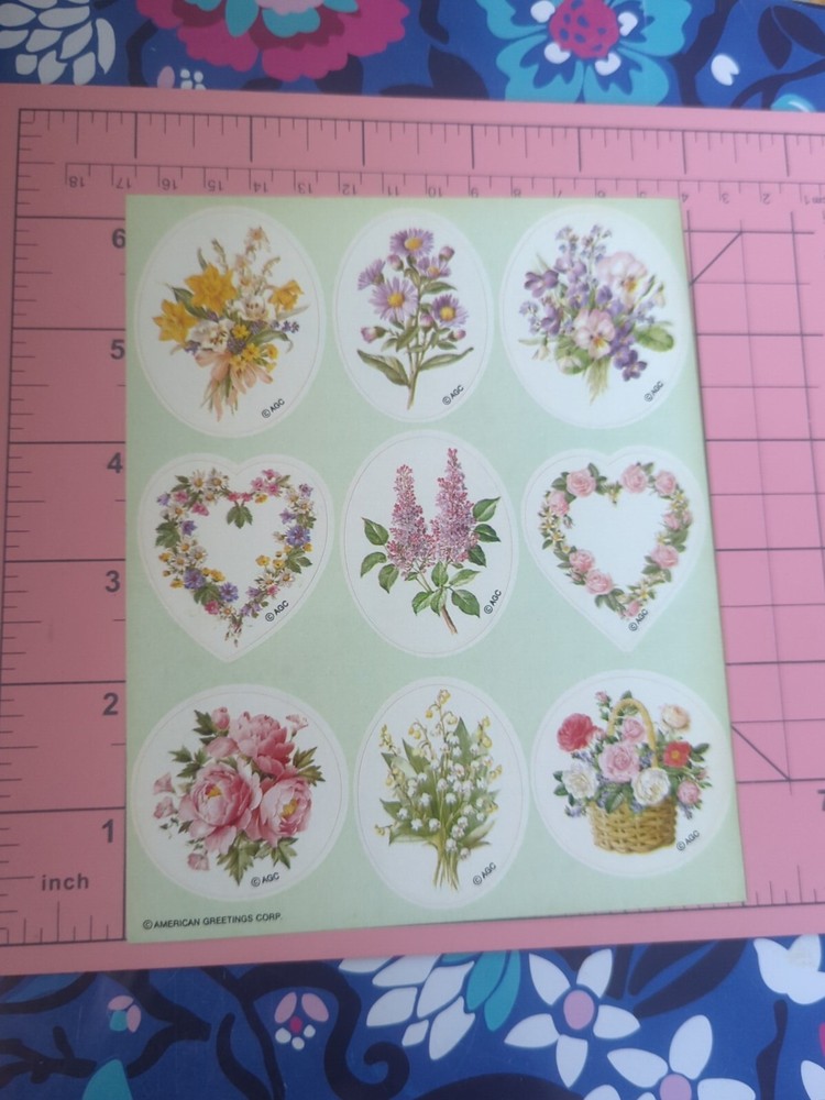 Vintage American Greetings Stickers Flowers Bouquets Daffodil Roses 1 Sheet