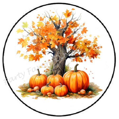 AUTUMN FALL TREE WITH PUMPKINS ENVELOPE SEALS LABELS STICKERS PARTY FAVORS