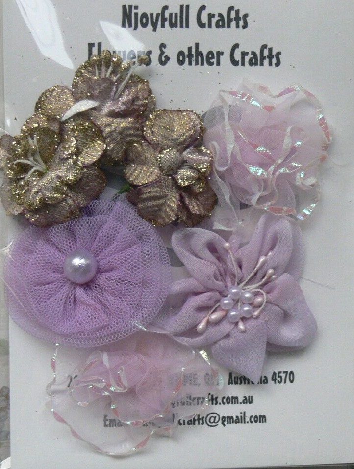 ORCHID GOLD MAUVE LAVENDER Fabric Organza Lace 7 Flower Pk 35-50mm O2 G NJC