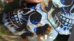 Pack of 2 – 4″ HOLOGRAPHIC Facing SKULLS Stickers BIG 4 inch skull STICKERS