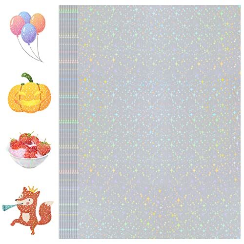 Holographic-Sticker Paper, 24 Sheets Holographic-Paper 8.5″ x 11″ Star-Pattern