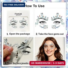 12 Sets Face Jewels Gems Mermaid Glitter Rhinestone Crystal Stickers Waterproof
