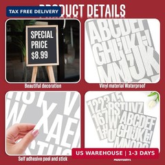 9 Sheet Large Letter Stickers – 3 Inch White Vinyl Self Adhesive Alphabet Number