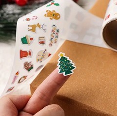 2 ROLLS=600 COUNT Classic Christmas Cartoon Images Small Stickers Lot