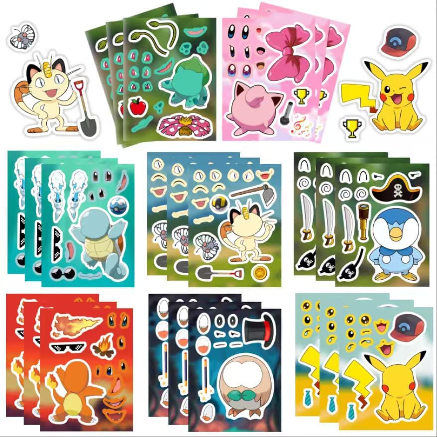 24Sheets Make a Face Cartoon Pokemen Sticker,Make Your Own Mixed & Matched with