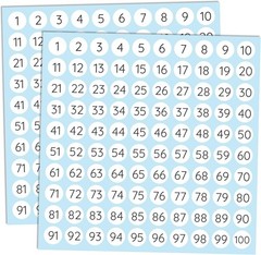 25 Sheets, 1 to 100, Number Stickers Labels – 0.4″ Round, Pack of 2500