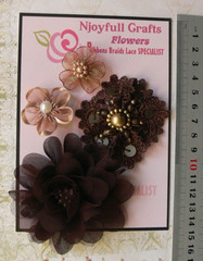 LATTE BROWN BLEND 4 Flower Mix Organza & Lace 30-80mm Handmade NJC HMI-1