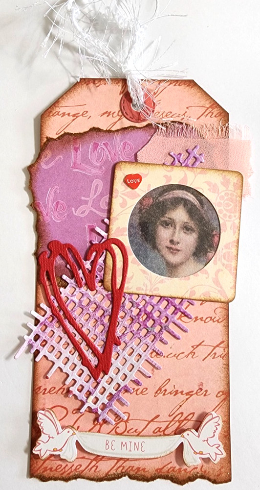 Handmade Victorian Valentine Heart Tag OOAK 3D Love Be Mine Ephemera Gift #20