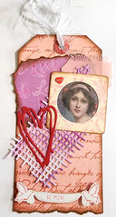 Handmade Victorian Valentine Heart Tag OOAK 3D Love Be Mine Ephemera Gift #20