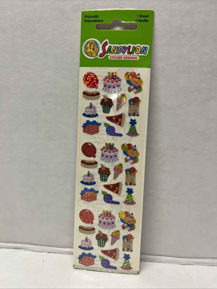 Vintage Sandylion Prismatic Birthday Party Clown Cake Pizza Hotdogs Stickers