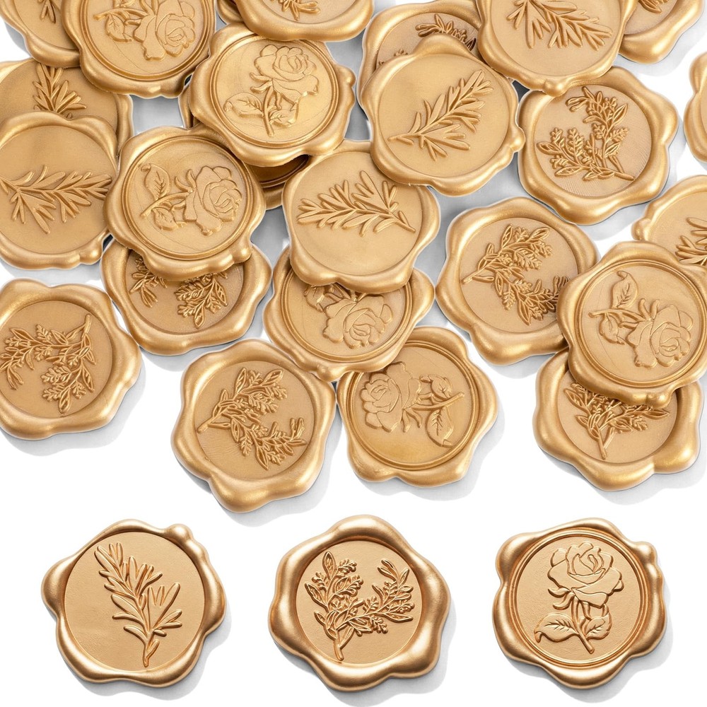 30Pcs Gold Wax Seal Stickers Envelope Seal Sticker -Adhesive Wax Stamp Sticke…