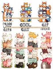 Cute Stacked Cats Card Toppers Supply Scrapbook Junk Journal Feline Cat Crafts