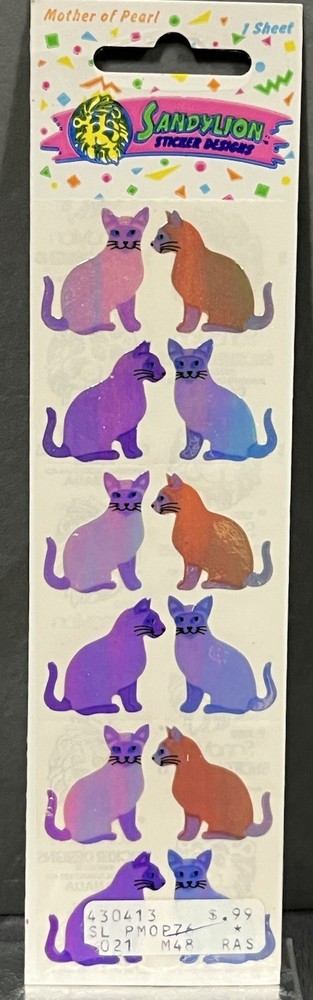 Rare Vintage Stickers NIP Sandy Lion Mother Of Pearl Opal Iridescent Kitty Cats