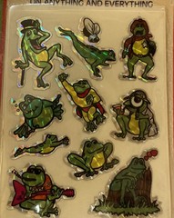 NOS Vintage 80s Prismatic Twinkle Frog Stickers Sparkle Glimmer sheet is white