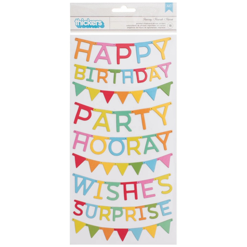 Pebbles HAPPY HOORAY BANNERS & PHRASES CHIPBOARD THICKERS scrapbooking BIRTHDAY