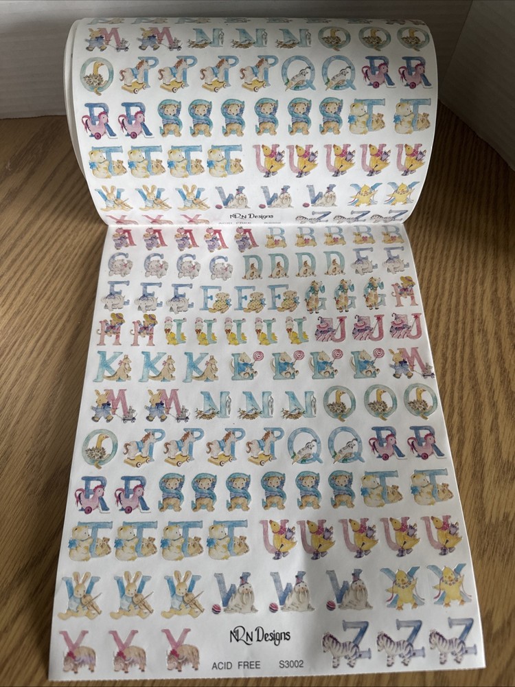 NRN Designs ALPHABET Alpha Letters Baby Scrapbook Stickers ROLL Animals Toys