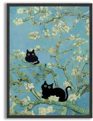 USA Veteran Made Funny Black Cat Wall Art Set of Six Vintage Monet Matisse Art