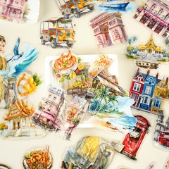 Journey Travel Buildings PET Stickers 30Pcs Journals Planner Decorative Collage