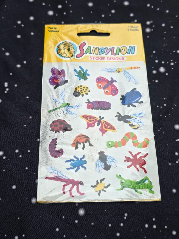 Sandylion Stickers Fuzzy Flocked bugs Insects 1 Sheet New Sealed HTF VTG PFR111