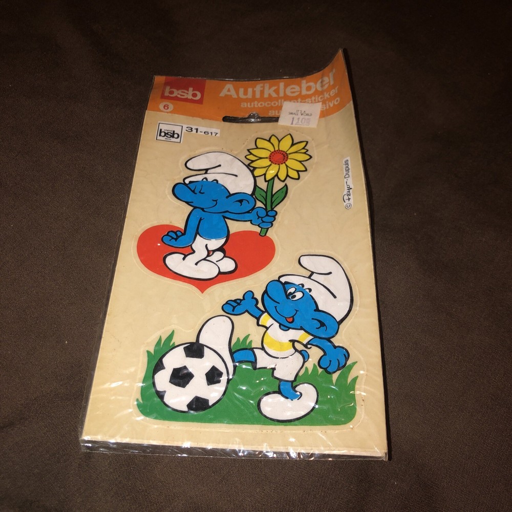 Vintage 1980s bsb Aufkleber Peyo Smurf Stickers Autocollantt NOS Smurf