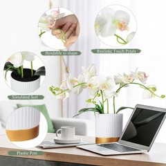 XunYee Orchid Artificial Flowers in Pot 15 Inches Artificial Orchid Flowers P…