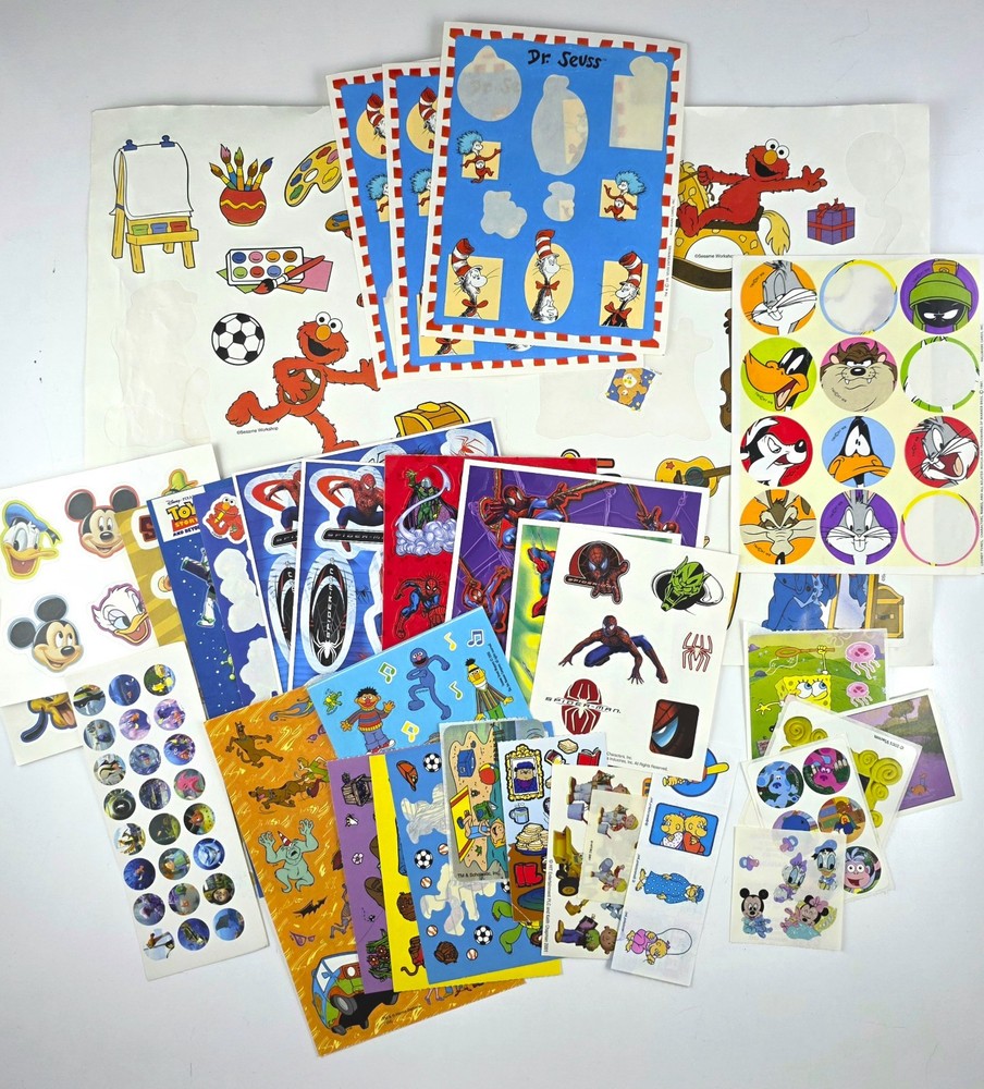 HUGE Vintage character stickers variety lot DISNEY, Looney Toons, Sesame Street