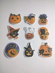 Lot Of 9 Stickers Halloween Pumpkins Black Cats Bats Witches Spooky
