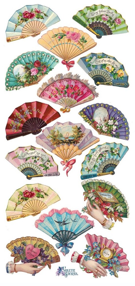 VIOLETTE STICKER – VICTORIAN FANS – 8″ x 3 3/4″ (20cm x 9.5cm)