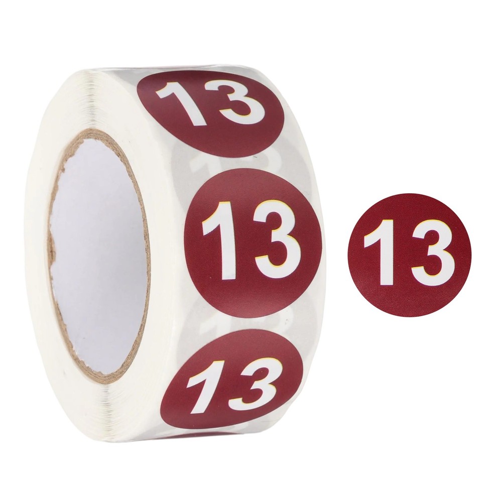 Number 13 Stickers 1″ Round Coded Self-Adhesive Labels Dark Brown 500Pcs/Roll