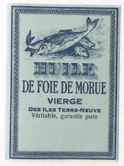 c1910s Cod Liver Oil FRENCH Label Huile de Foie de Morue FISH 4.25″H LOT OF 3