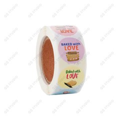 500pcs 1in Baked with Love Stickers Round Shaped Chrome Paper For Bakery Cafe