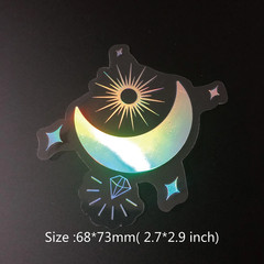 10 Pack Mix Holographic Laser Silver Transparent Stickers Waterproof Sun Moon