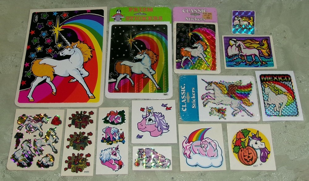 Vintage 80s BJ Decal Specialties Unicorn Sticker Lot Prism Vinyl Foil Rainbow