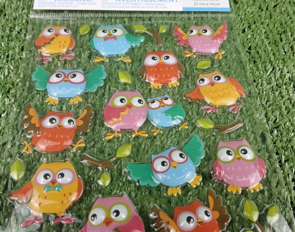 Mini Kids Puffy Colorful Owl Stickers Branches Owls Animals Birds 28pc Pink 3+