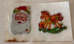 Vintage Puffy Stickers Angel Wings Santa Claus Presents Rocking Horse Toy Feliz