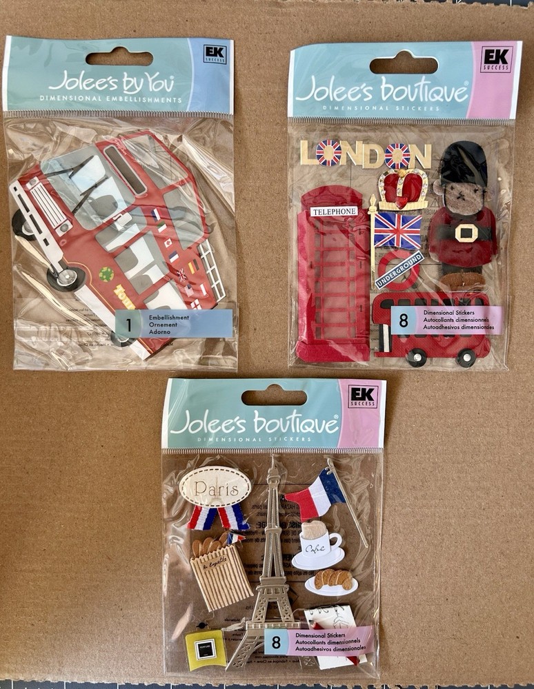 Jolee’s Scrapbook World Travel Stickers Lot Of 8 Paris France London Italy