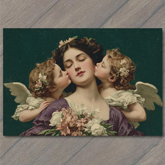 STICKER Angel Mother Cherub Kisses Floral Portrait Romantic Heavenly Love