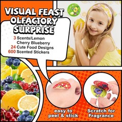 3 Rolls Scratch and Sniff Scented Stickers for Kids, 600 Pcs Motivational Reward