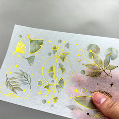 Leaf Washi Paper Stickers Gold Foil Accents 3 Sheets Scrapbook Junk Journal