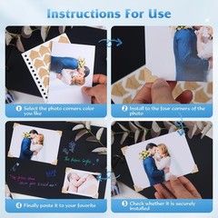 15 Sheets 360 PCS Golden Black Acid-Free Photo Corners Notebook, Self-Adhesiv…